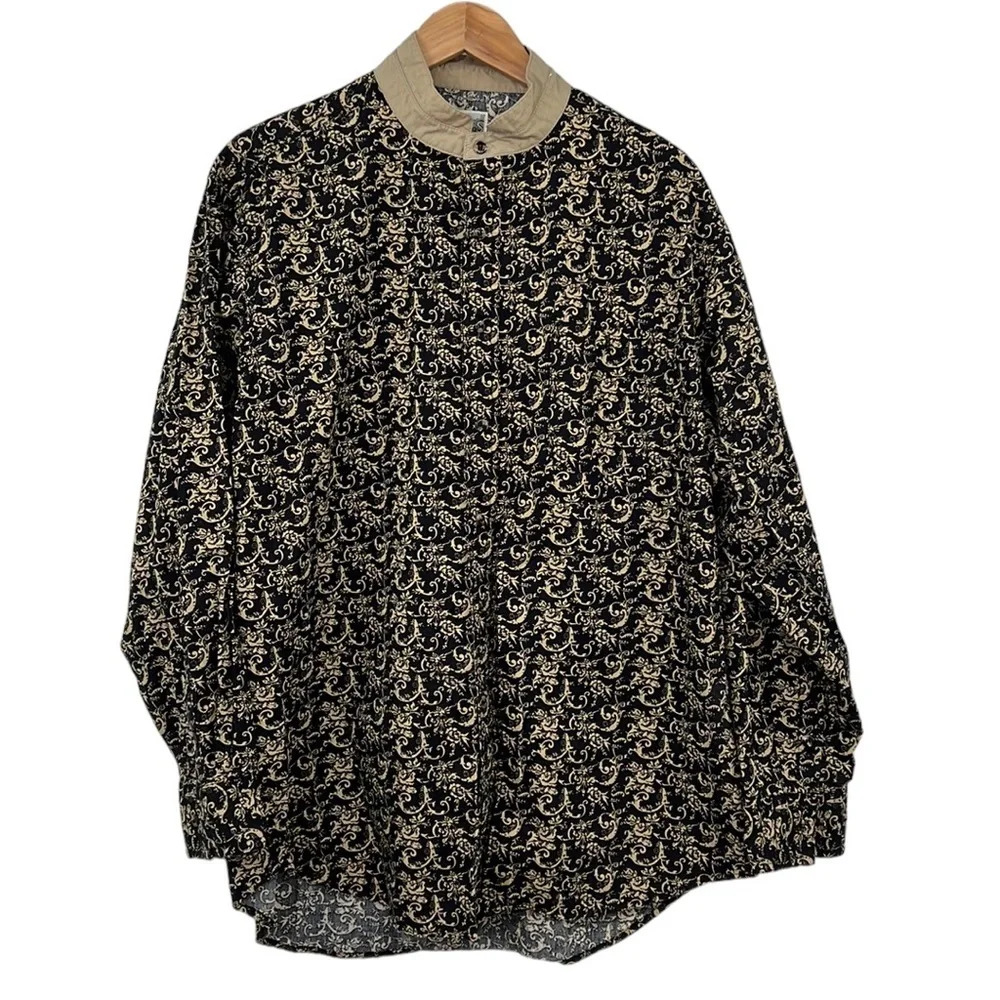 Express Rider Shirt Mens Large Black Tan Rodeo Long Sleeve Button Up Vintage